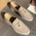 Miniatyrbild 1 av 2: Sommarloafers för kvinnor: Mocka Casual Mokassin Stil med Låsbeanie, Bekväma Mjuka Platta Skor - Plus Storleksalternativ Beige 44