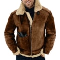 Miniatyrbild 1 av 2: Vinterjacka i fårskinn och läder för män, tjock parkas med ullkrage camel 4xl