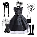 Miniatyrbild 2 av 6: Halloween Wednesday Addams cosplay barnklänning i svart chiffong Option B 100cm