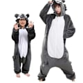 Miniatyrbild 1 av 5: Flanellpyjamas, förtjockade för både män och kvinnor, barnsliga djur, ekorrar, tecknade jumpsuit-pyjamas, hemmakläder, Stitch-fladdermöss Grey Wolf 100cm