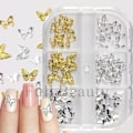 Miniatyrbild 4 av 6: 3-pack Guld och Silver Fjärils Nageltillbehör 6-Ruts Box Set 3pcs