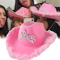 Miniatyrbild 3 av 6: Rosa Cowboyhatt i Filt med Halsbandssnöre Cosplay Party Kostymtillbehör Lekkläder för Kvinnor