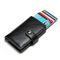 Miniatyrbild 1 av 6: Mankortplånbok RFID Automatisk Pop-Up Kreditkortshållare Metall Antimagnetisk Kortplånbok PU Pengklämma Kortfodral Button black