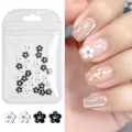 Miniatyrbild 7 av 8: 3D Blomster Nagelkonst Dekorationer Svart Vit 5-bladig Blomster Nagel Ornament för DIY Nagel Dekoration