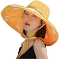 Miniatyrbild 1 av 3: Solhatt för damer med bred brätte Upf 50+ Sommarhatt Vikbar Floppy Strandhatt För Kvinnor - Prickig Gul