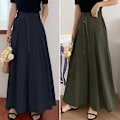 Miniatyrbillede 3 af 5: Dame Culottes Brede Ben Palazzo Lange Bukser Dame Pull On Bukser Nederdele Khaki 4xl