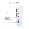 Miniatyrbillede 2 af 5: For Slim 6-i-1 USB 2.0 HUB Dataoverførselsforlænger, Hvid