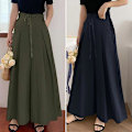 Miniatyrbillede 2 af 5: Dame Culottes Brede Ben Palazzo Lange Bukser Dame Pull On Bukser Nederdele Khaki xl