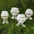 Miniatyrbillede 2 af 5: Sjovt ansigt harpiksskulptur i blomsterpotte med sjovt udtryk A