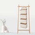 Miniatyrbillede 3 af 5: Hængende Organizer med 4 Lommer, Foldbar Hængende Hylde med 2 Kroge til Håndklæder, Bleer, Legetøj i Børneværelsets Skab
