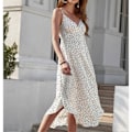Pikkukuva 2 / 5: Naisten kesäinen rento mekko hihaton pilkullinen painatus epäsäännöllinen helma mekko juhliin valkoinen S