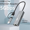 Miniatyrbild 2 av 5: USB 3.2 till 5Gbps Ethernet-adapter RTL8157 5000Mbps RJ45 Nätverksomvandlare för bärbar dator Stöd 5G, 2.5G, 1G, 100Mbps
