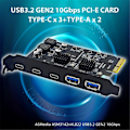 Miniatyrbild 2 av 5: PCI Express X4 till 3 Port Typ C + 2 Port USB3.2 Gen2 10Gbps Adapter