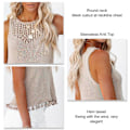 Miniatyrbillede 5 af 5: Abrikos XL Dame Sommer Hæklede Toppe Udhulet Halsudskæring Ærmeløs Skjorte Bluse Dame Frynser Kant Afslappet Strikket Vest Top