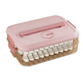 Miniatyrbillede 1 af 5: Opbevaringsboks til dumplings med håndtag, fødevaregodkendt BPA-fri non-stick stabelbar snackbeholder med låg, madopbevaringskasse Pink Dual Layer