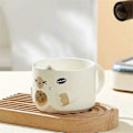 Miniatyrbild 4 av 5: Keramisk kattmugg - Staplad vattenkopp med kattöron-design, Brun