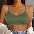 Pikkukuva 2 / 5: Naisten pehmustetut rintaliivit toppi spagettiolkaimilla Bralette Crop Top Saumattomat rintaliivit Topit Green m