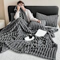 Miniatyrbillede 3 af 5: Vintertæppe Ultra-Blødt Dobbeltsidet Plys Komfort Ren Farve Maksimal Komfort Mikrofiber Super Varm Sofa Seng Kontor Lur Vintertæppe Grey M