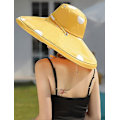 Miniatyrbild 3 av 3: Solhatt för damer med bred brätte Upf 50+ Sommarhatt Vikbar Floppy Strandhatt För Kvinnor - Prickig Gul