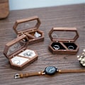 Miniatyrbild 4 av 5: Trä Ringbox 2 Fack Ringhållare Box Rese Ring Örhängen Smyckesförvaring Daglig Organizer Förlovning Bröllop Ringbox C