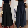 Miniatyrbillede 4 af 5: Dame Culottes Brede Ben Palazzo Lange Bukser Dame Pull On Bukser Nederdele Khaki 4xl
