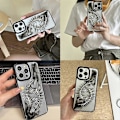 Miniatyrbild 3 av 3: 3D Metall Fiskben Transparent Telefonfodral För iPhone 16 15 14 13 12 11 Pro Max Plus Black For 14 plus