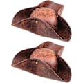Miniatyrbillede 1 af 4: 2-pak pirathat i kunstlæder, tricornhat, brun tricornhat til piratfest, halloween, cosplay, maskeradetilbehør
