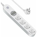 Pikkukuva 1 / 4: Ylijännitesuoja pistorasia 4 pistorasialla ja 4 USB-portilla - Suoja ylikuormitusta ja ylijännitettä vastaan, kytkin, 2 metrin kaapeli