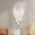 Miniatyrbillede 3 af 5: LED-drømmefanger til børn Vægdekoration Hvide fjer Drømmefanger med lyse perler Boho-indretning Vævet kunstpynt Håndlavet gave til børneværelse