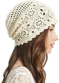 Solid Beige Cotton Slouchy Beanie for Women, Hand Crocheted