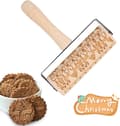 Natural Beechwood Embossed Rolling Pin for Baking Gifts, Moisture-Resistant Decorative Pattern Rolling Pin with Deeply Engraved Christmas Theme for