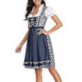 Pikkukuva 2 / 5: Naisten Dirndl - Baijerilainen perinteinen mekko, oluttyttömekko, paita ja esiliina, harmaa ja sininen, koko S