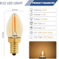 Miniatyrbillede 2 af 5: C7 E12 LED-pære 220v, 0,5w erstatning for 5w, E12 LED-glødetrådspære ravfarvet dekorativ natlampe, varm hvid 2200k, ikke-dæmpbar, 6-pak