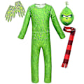 Miniatyrbild 1 av 4: Grinch Juldräkt för Pojkar Julfest Jumpsuit Tomte Klädsel 9-10 År