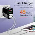 Miniatyrbillede 3 af 5: QC 3.0 Hurtiglader med LED USB-hub Væglader Adapter Kompatibel til Samsung til iPhone