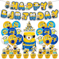 Pikkukuva 1 / 4: Minions-teemainen lasten syntymäpäiväjuhlatarvikkeet - 30 kpl Onnea syntymäpäiväksi -banneri kakun päälle cupcake-koristeet pallosettikit