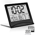 Miniatyrbild 1 av 5: Digital reseväckarklocka - Vikbar kalendertemperaturtimer LCD-klocka med snoozefunktion - Stor sifferdisplay, batteridriven skrivbordsklocka