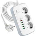 Miniatyrbild 1 av 5: Grenuttag med USB, 3-vägsuttag med 5 USB-portar och 1 USB-C för skrivbord med strömbrytare, 2 meter förlängningskabel, adapter