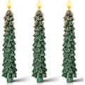 Miniatyrbilde 1 av 5: 3 stk. Flammeløse Koniske Lys med 6 Timers Timer, 24,6 cm Juletre Lysestaker, Ekte Voks Batteridrevne Vinduslys med Flamme