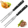 Miniatyrbilde 1 av 4: TS-Kjøttgaffel med trehåndtak, 2 stk, rustfritt stål, lang smidd grillgaffel for kalkuner, biffer, steker og kjøkken, Universal, A