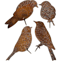 Miniatyrbillede 1 af 4: Rustne fugle med skrue til fastgørelse i træ, 4 patinafugle havestik rust rusten havedekoration egern rust dekorativ træpæl