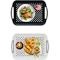 Miniatyrbillede 1 af 2: Sort + Hvid, Sæt med 2 Store Skridsikre Serveringsbakker - 32cm x 45cm x 4.5cm - Plastbakke - Madbakke - Tebakke - Middagsbakke