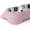 Miniatyrbillede 5 af 5: Dobbelt hundeskål, skridsikker rustfri stål dobbelt skål med spildbeskyttelse til små hunde og katte (M, pink)