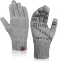 Vinter Touchscreen Strikkede Handsker Herre 24cm Varme Tech Handsker med Greb til Unisex Termisk Uldforet (Grå)