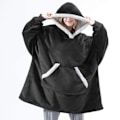 Pikkukuva 4 / 4: TS-Puolipitkä oversized huppari aikuisille, kengurutasku ja huppu - Musta