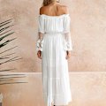 Miniatyrbillede 3 af 5: Kvindernes Maxi Lange Kjole Off Shoulder Blonder Flare Ærme Elegant Festkjole Boho Kjole Hvid/Sort