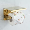 Miniatyrbillede 2 af 5: 304 T55 Toiletpapirholder i rustfrit stål, børstet guld, rustfrit stål, toiletpapirholder med hylde - Perfekt