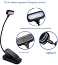 LED-boklys, USB oppladbart, 3-nivå dimming, 360° roterbart, magnetisk base og klips, for nattbord, reise, camping, svart
