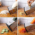 Miniatyrbillede 4 af 4: Rustfrit stål lodret rivejern, firesidet rivejern til agurker, gulerødder og ost, rivejern, melon, rivejern, kartoffel, høvl, skridsikkert håndtag, skræller.