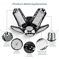 Miniatyrbillede 4 af 5: LED Garage Lys 120W 10000LM E27 6500K Justerbar 5 Paneler Deformerbar